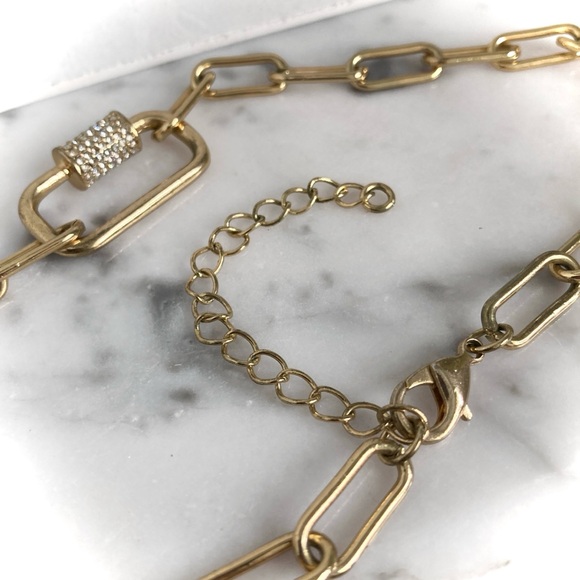 16" 18" Gold Rhinestone Carabiner Paperclip Chain Necklace Adjustable Medium - Picture 4 of 6